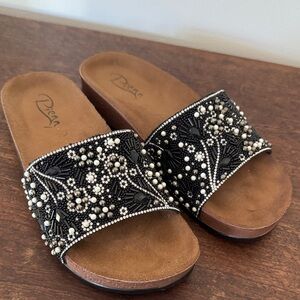 Pienn Black Beaded Embellished Slide Mules